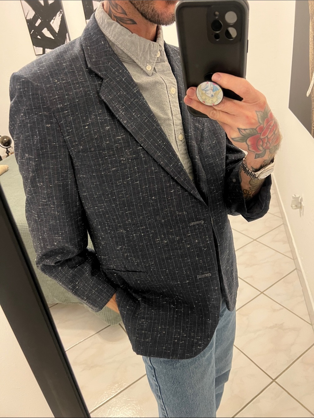 Navy Pinstripe Blazer - Classic Tailored Jacket